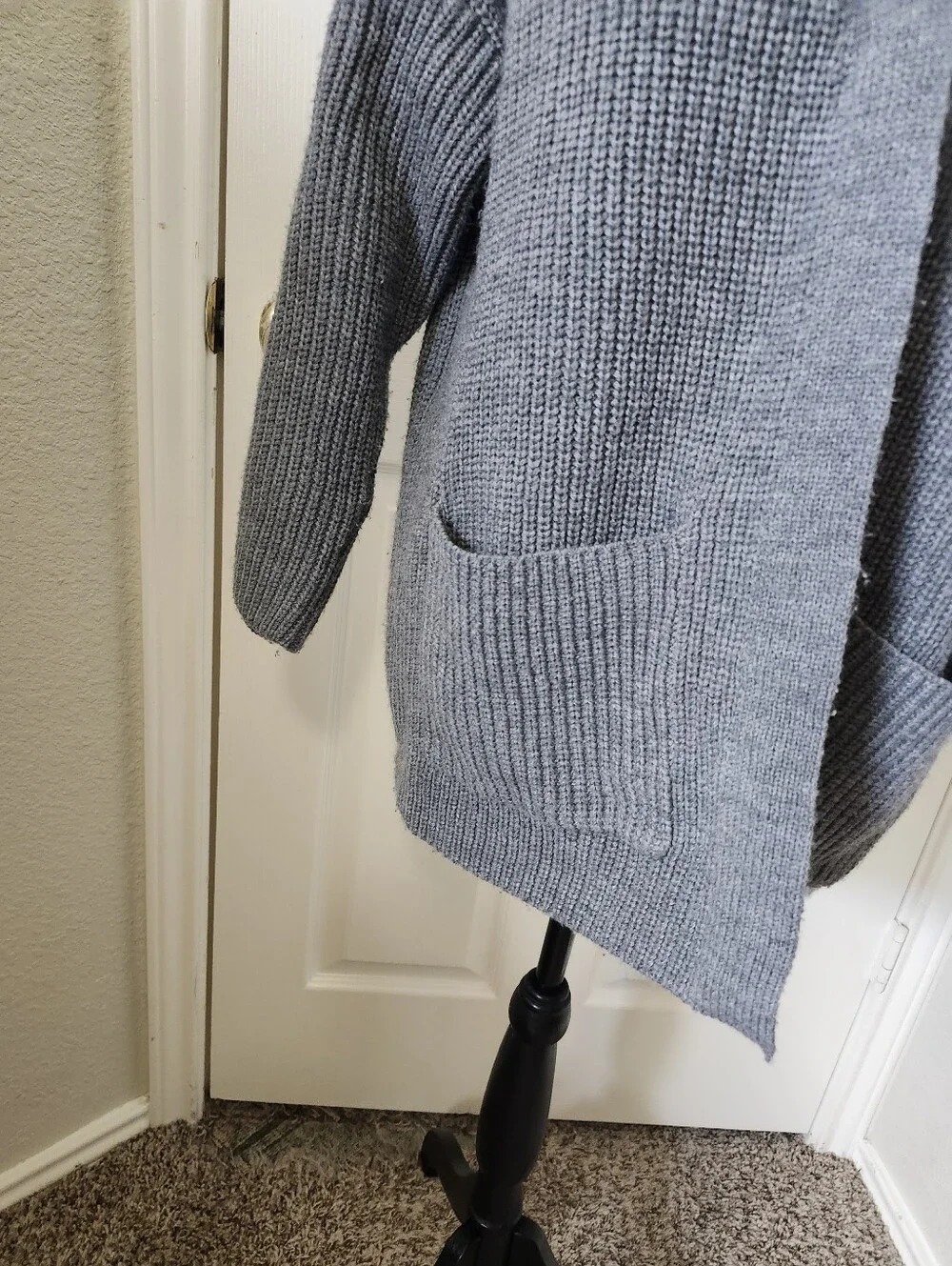The Beach People Cozy Grey Knit Cardigan with Palm Embroidery